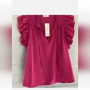 Just Living Fuchsia Lagenlook Double Ruffle Sleeve Blouse NWT Size 2X